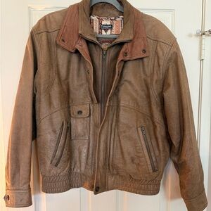 Timberland Men's Brown Leather Bomber Jacket